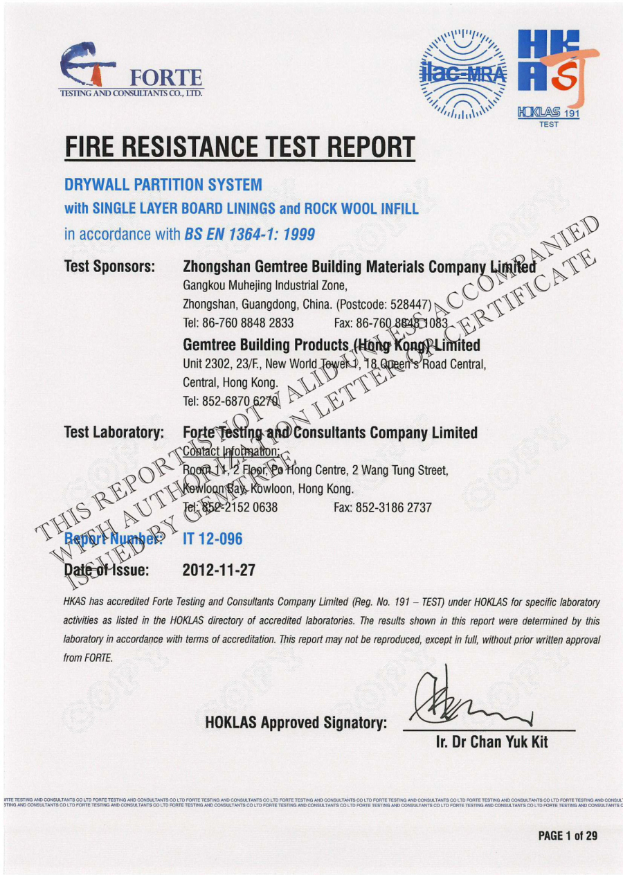 Drywall Fire Rating Chart