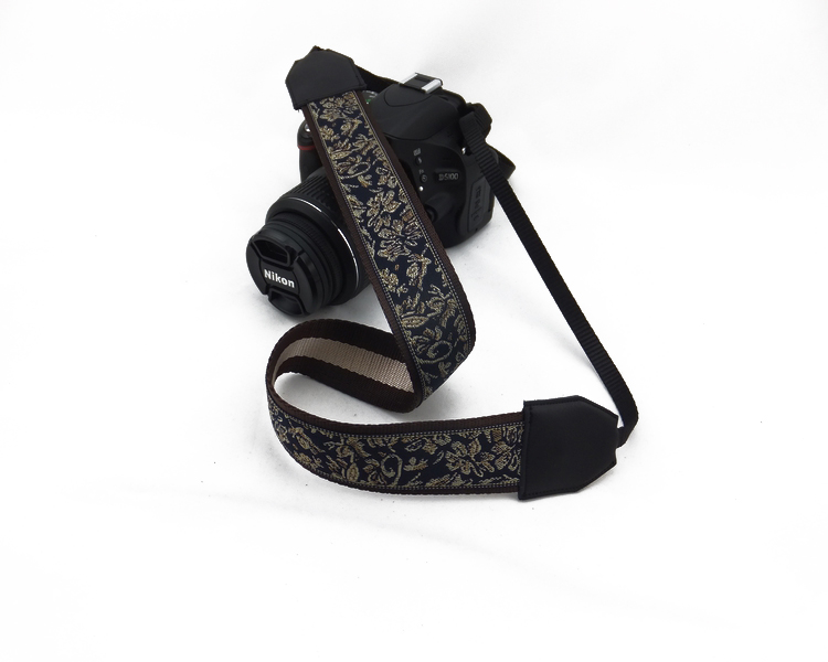 Camera strap personalized custom printable leather stitching embroidery pattern ethnic style 003 - Camera Straps & Stands - Genuine Leather Blue