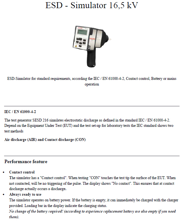 Electrostatic discharge generator -SESD 216-Ai Muke Technology Co., Ltd.