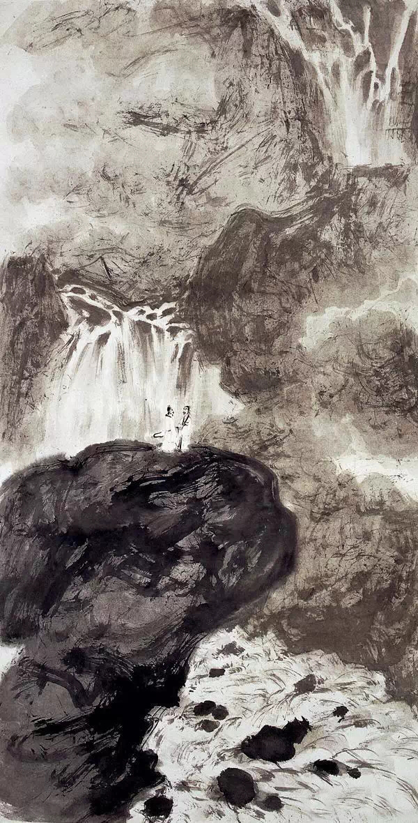 "抱石皴"的飞瀑,雷霆万钧