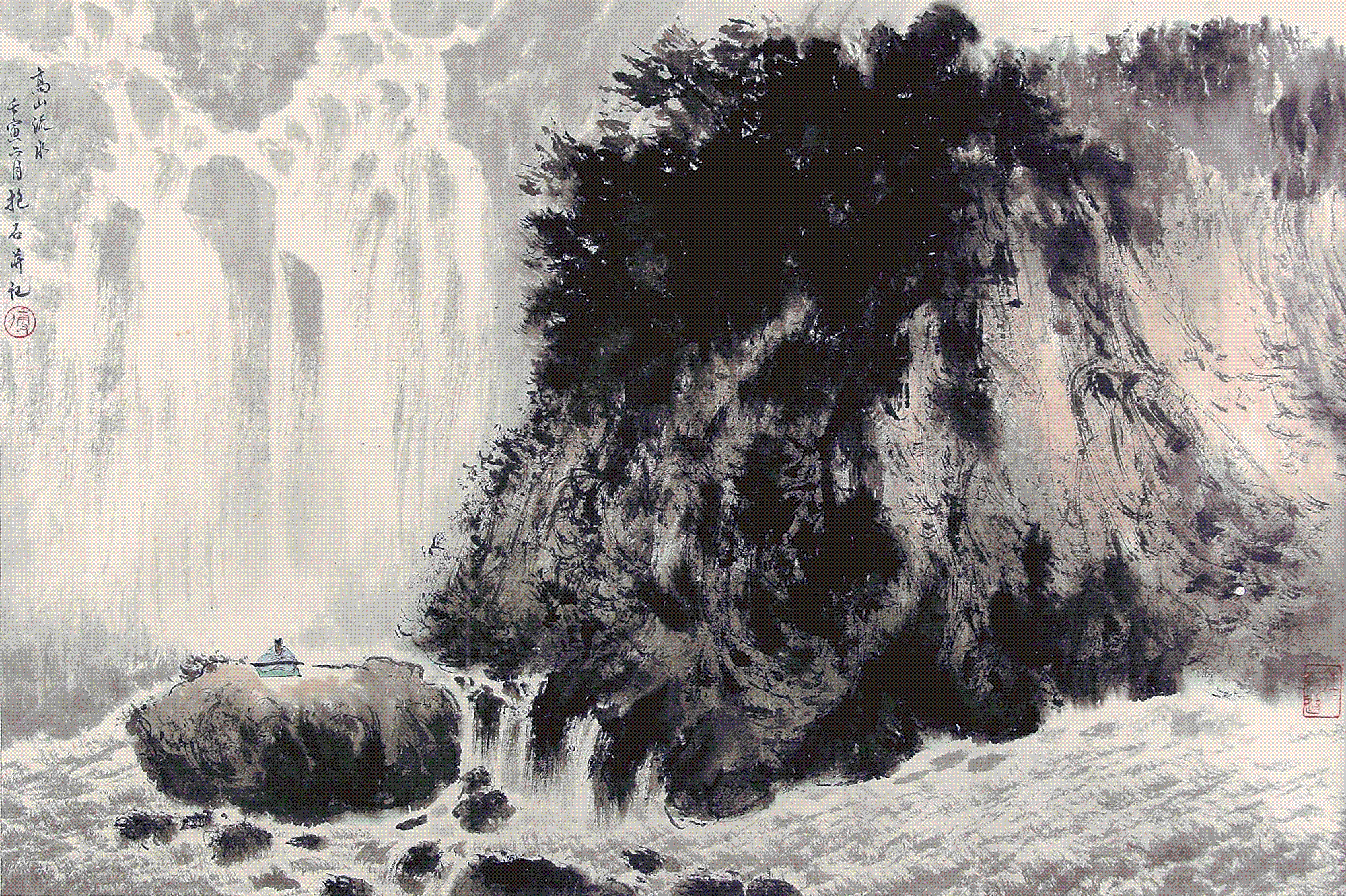 "抱石皴"的飞瀑,雷霆万钧