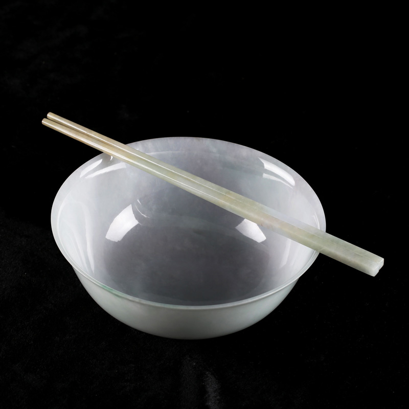 糯冰种翡翠玉碗摆件